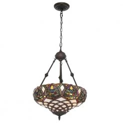 Tiffany 2-Light Baroque Bronze Hanging Pendant Lamp by Serena D'italia -Serena D'italia shop beige amber red and green stained glass bronze serena d italia chandeliers 16099revhan 66 1000