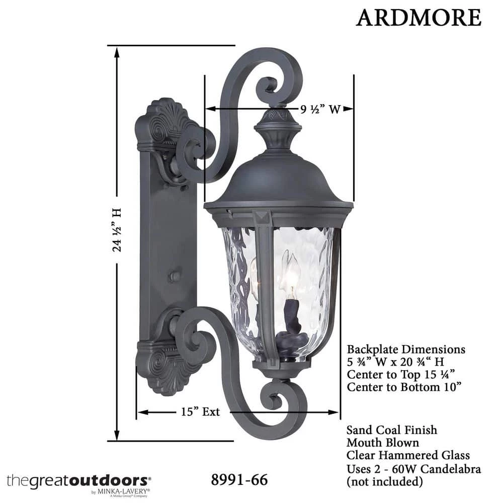 Ardmore 2-Light Black Outdoor Wall Lantern Sconce by the great outdoors by Minka Lavery 4 Ardmore 2-Light Black Outdoor Wall Lantern Sconce by the great outdoors by Minka Lavery - Image 2