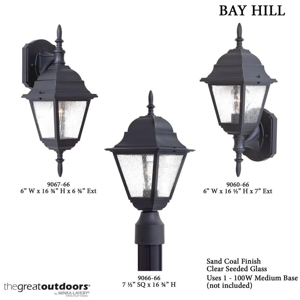 Bay Hill Wall-Mount 1-Light Black Outdoor Wall Lantern Sconce by the great outdoors by Minka Lavery 6 Bay Hill Wall-Mount 1-Light Black Outdoor Wall Lantern Sconce by the great outdoors by Minka Lavery - Image 4