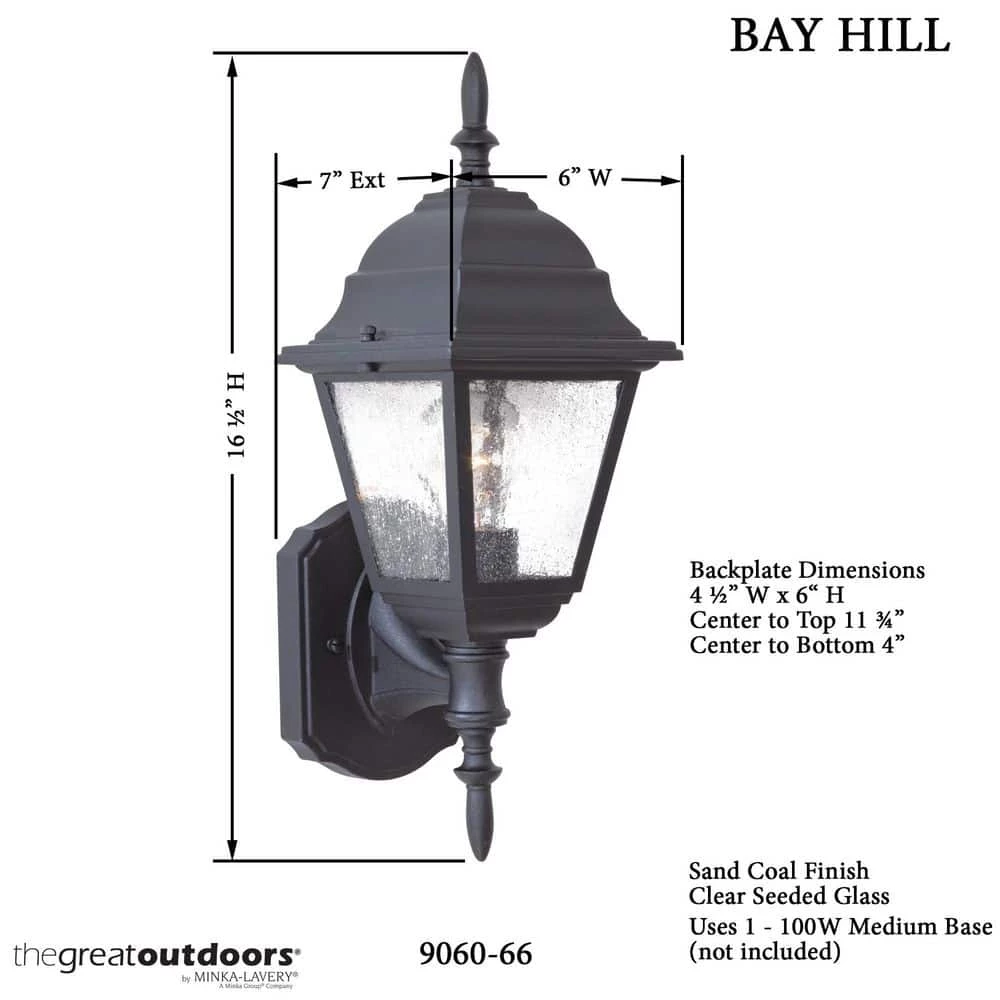 Bay Hill Wall-Mount 1-Light Black Outdoor Wall Lantern Sconce by the great outdoors by Minka Lavery 4 Bay Hill Wall-Mount 1-Light Black Outdoor Wall Lantern Sconce by the great outdoors by Minka Lavery - Image 2