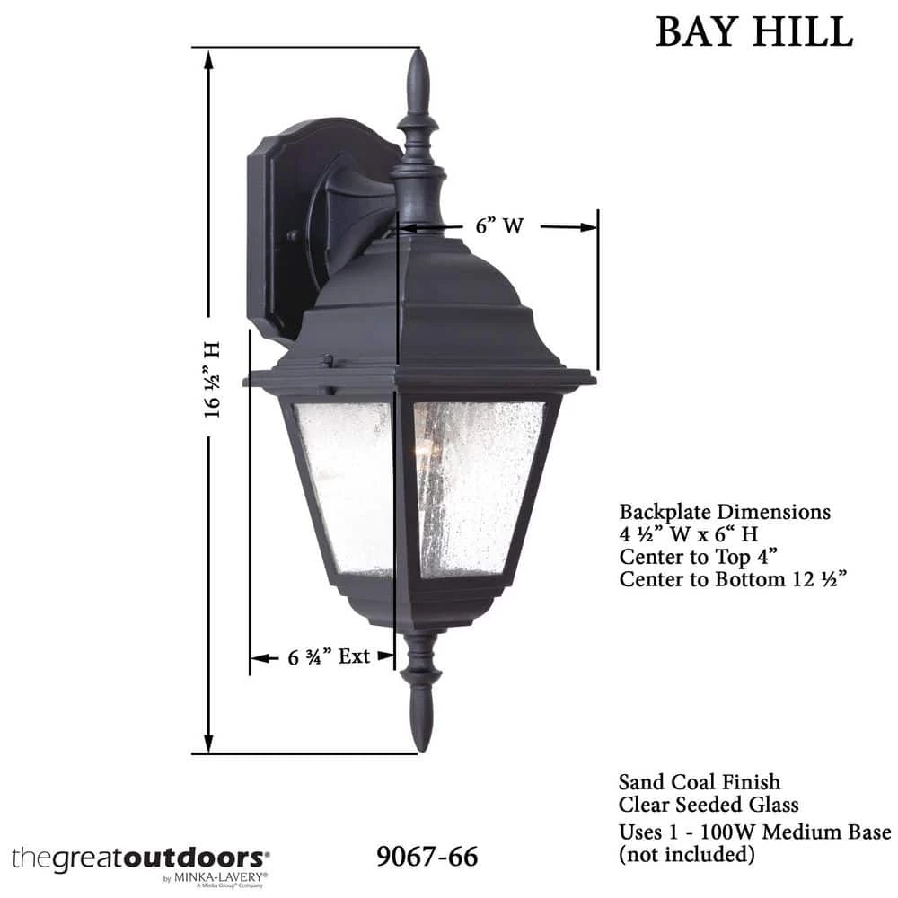 Bay Hill Wall-Mount 1-Light Black Outdoor Wall Lantern Sconce by the great outdoors by Minka Lavery 4 Bay Hill Wall-Mount 1-Light Black Outdoor Wall Lantern Sconce by the great outdoors by Minka Lavery - Image 2