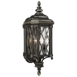 Bexley Manor 4-Light Black with Gold Highlights Wall Lantern Sconce by the great outdoors by Minka Lavery