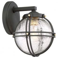 Rond 1-Light Black with Honey Gold Highlights Outdoor Wall Lantern Sconce with Clear Crackle Glass by the great outdoors by Minka Lavery