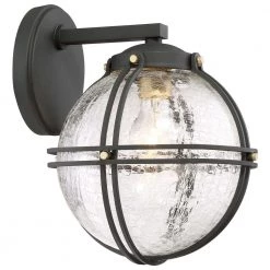 Rond 1-Light Black with Honey Gold Highlights Outdoor Wall Lantern Sconce with Clear Crackle Glass by the great outdoors by Minka Lavery