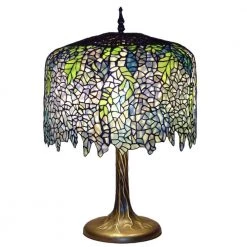 Tiffany Wisteria 27 in. Bronze Table Lamp with Tree Trunk Base by Serena D'italia