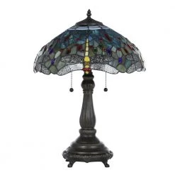 Tiffany Blue Dragonfly 23 in. Bronze Table Lamp by Serena D'italia -Serena D'italia shop blue yellow stained glass bronze serena d italia table lamps t16275a a0 1000