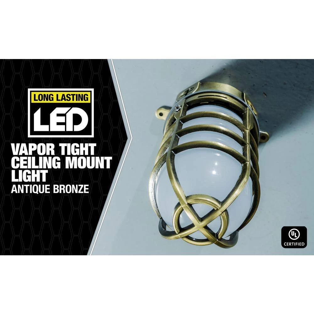 Antique Bronze LED Outdoor Bulkhead Light with Vapor Tight Ceiling Mount by Southwire 4 Antique Bronze LED Outdoor Bulkhead Light with Vapor Tight Ceiling Mount by Southwire - Image 2