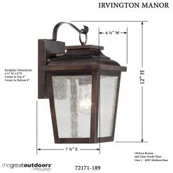 Irvington Manor 1-Light Chelsea Bronze Outdoor Wall Lantern Sconce by the great outdoors by Minka Lavery -Serena D'italia shop chelsea bronze the great outdoors by minka lavery outdoor sconces 72171 189 1f 1000