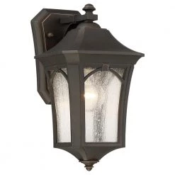 Solida 1-Light Oil Rubbed Bronze with Gold Highlights Outdoor Wall Lantern Sconce with Clear Seeded Glass by the great outdoors by Minka Lavery