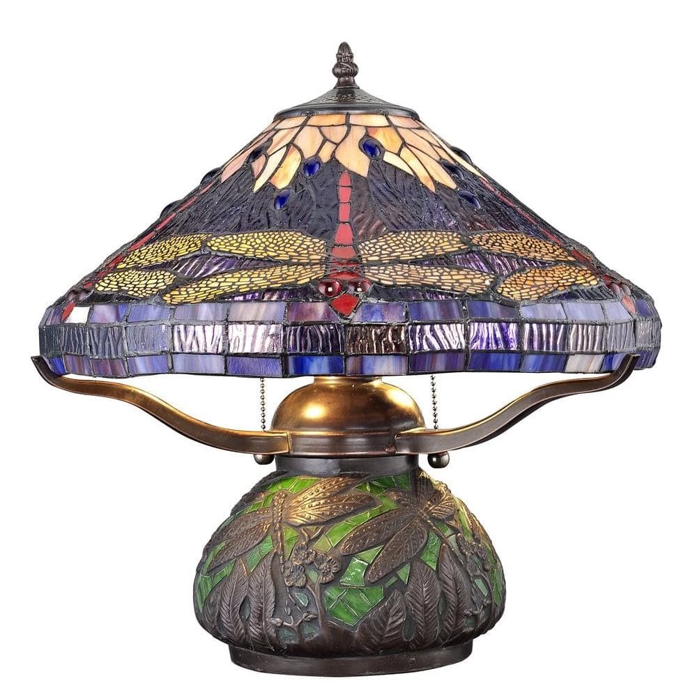 Tiffany Dragonfly 14 in. Bronze Table Lamp with Mosaic Base by Serena D'italia 3 Tiffany Dragonfly 14 in. Bronze Table Lamp with Mosaic Base by Serena D'italia