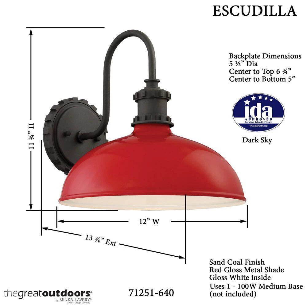 Escudilla Collection 1-Light Red Gloss Outdoor Wall Lantern Sconce by the great outdoors by Minka Lavery 4 Escudilla Collection 1-Light Red Gloss Outdoor Wall Lantern Sconce by the great outdoors by Minka Lavery - Image 2