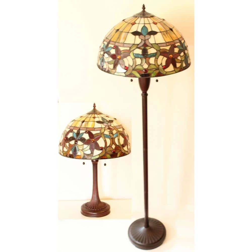 Tiffany Style 61 in. Bronze Floor Lamp and 22 in. Table Lamp Set by Serena D'italia 4 Tiffany Style 61 in. Bronze Floor Lamp and 22 in. Table Lamp Set by Serena D'italia - Image 2