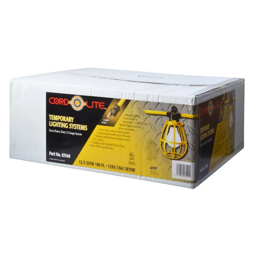100 ft. 12/3 SJTW 10-Light Plastic Cage Light String - Yellow by Southwire 4 100 ft. 12/3 SJTW 10-Light Plastic Cage Light String - Yellow by Southwire - Image 2