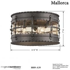 Mallorca 3-Light Spanish Iron Outdoor Flush Mount by the great outdoors by Minka Lavery -Serena D'italia shop spanish iron the great outdoors by minka lavery outdoor flush mount lights 8889 a39 1f 1000