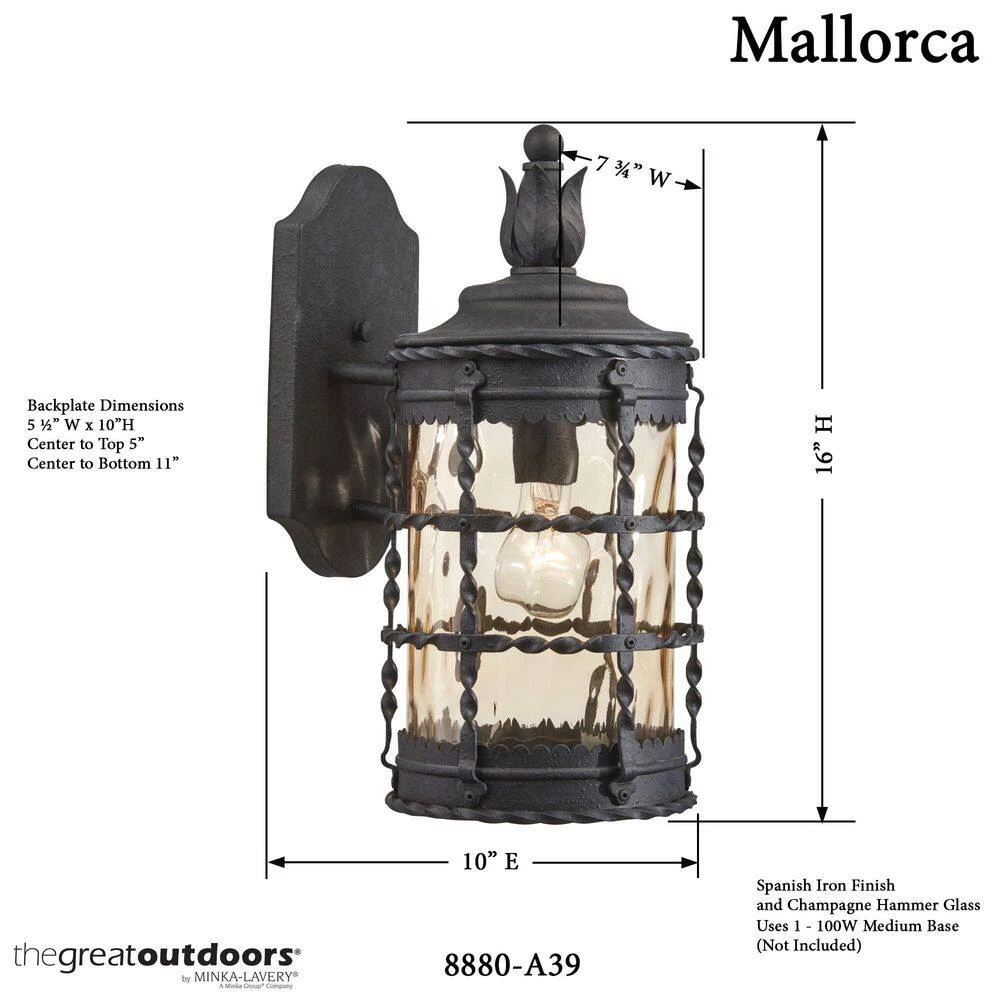 Mallorca 1-Light Spanish Iron Outdoor Wall Lantern Sconce by the great outdoors by Minka Lavery 6 Mallorca 1-Light Spanish Iron Outdoor Wall Lantern Sconce by the great outdoors by Minka Lavery - Image 4