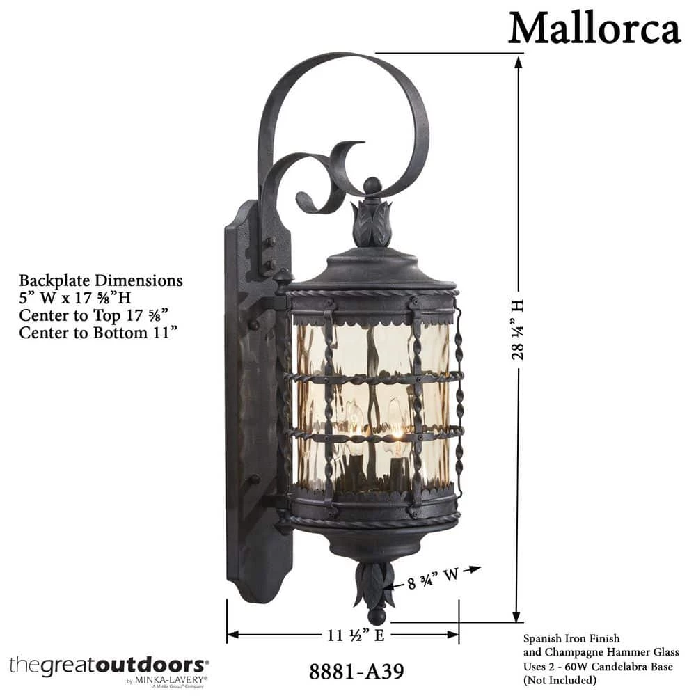 Mallorca 2-Light Spanish Iron Outdoor Wall Lantern Sconce by the great outdoors by Minka Lavery 6 Mallorca 2-Light Spanish Iron Outdoor Wall Lantern Sconce by the great outdoors by Minka Lavery - Image 4