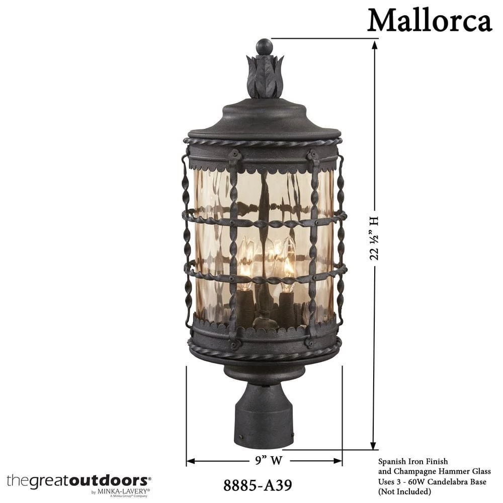 Mallorca 3-Light Outdoor Spanish Iron Post Light by the great outdoors by Minka Lavery 6 Mallorca 3-Light Outdoor Spanish Iron Post Light by the great outdoors by Minka Lavery - Image 4