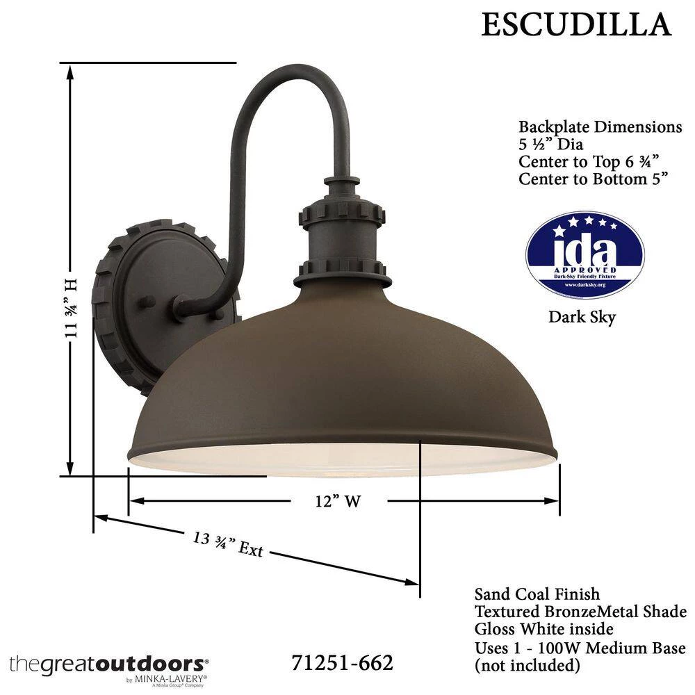 Escudilla Collection 1-Light Textured Bronze Outdoor Wall Lantern Sconce by the great outdoors by Minka Lavery 4 Escudilla Collection 1-Light Textured Bronze Outdoor Wall Lantern Sconce by the great outdoors by Minka Lavery - Image 2
